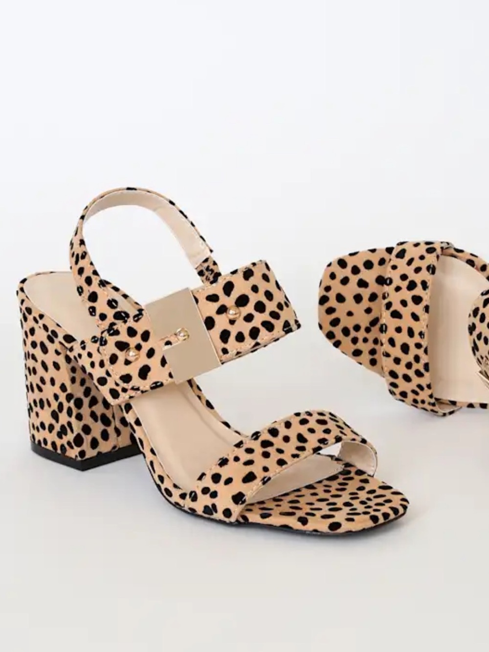 Tan & Black Leopard Print Suede Block Heels - Picture 2 of 16